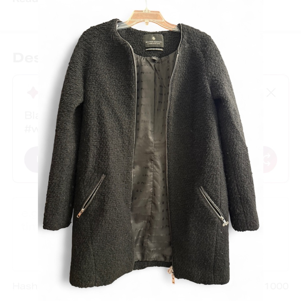 Maison Scotch Teddy Black Textured Women's Coat